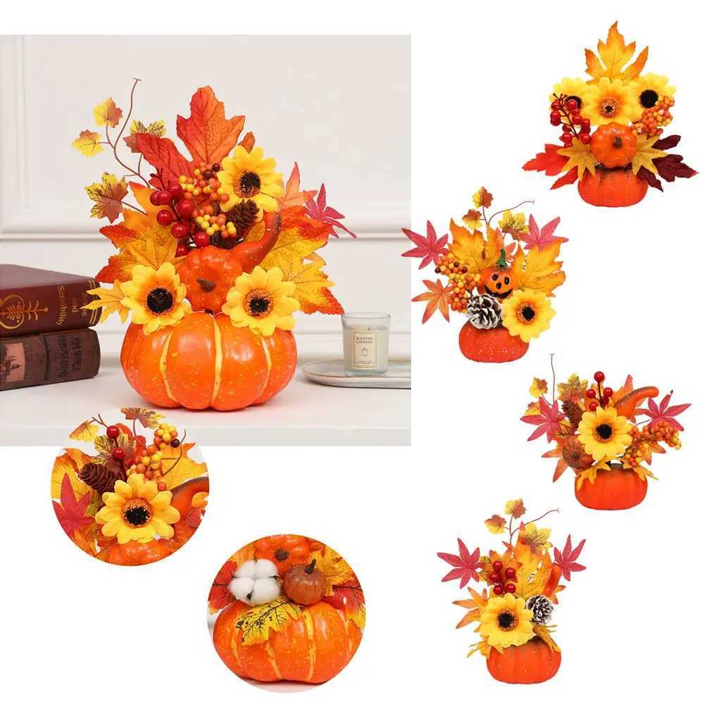 Arrangement Artificial Fall Home Decor Thanksgiving Party Maple Leaf Pumpkin Autumn Harvest Halloween Decorations C250919