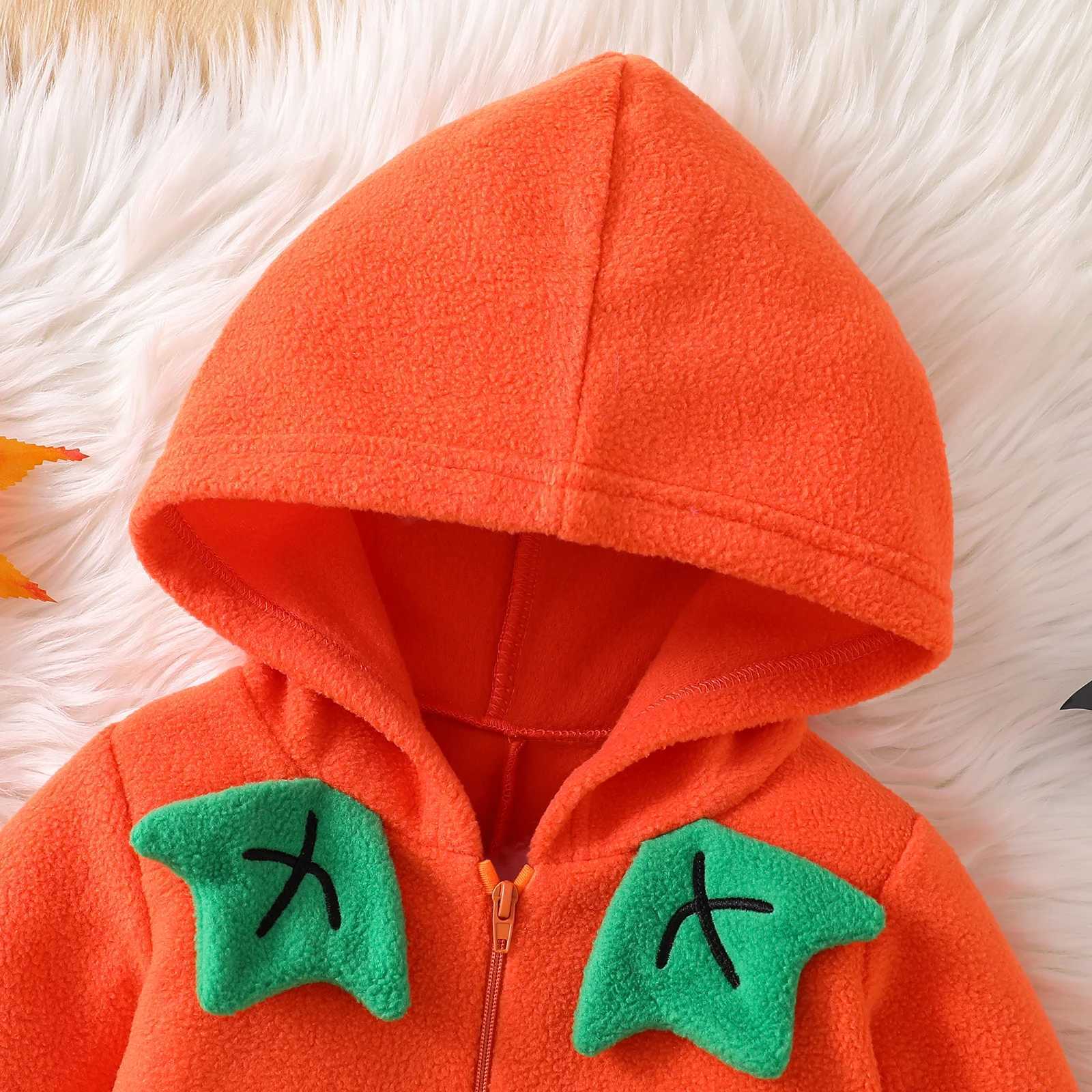 Cute Halloween Costume Baby Boy Girl Pumpkin Romper Contrast Trim Long Sleeve Hooded Jumpsuit L250918