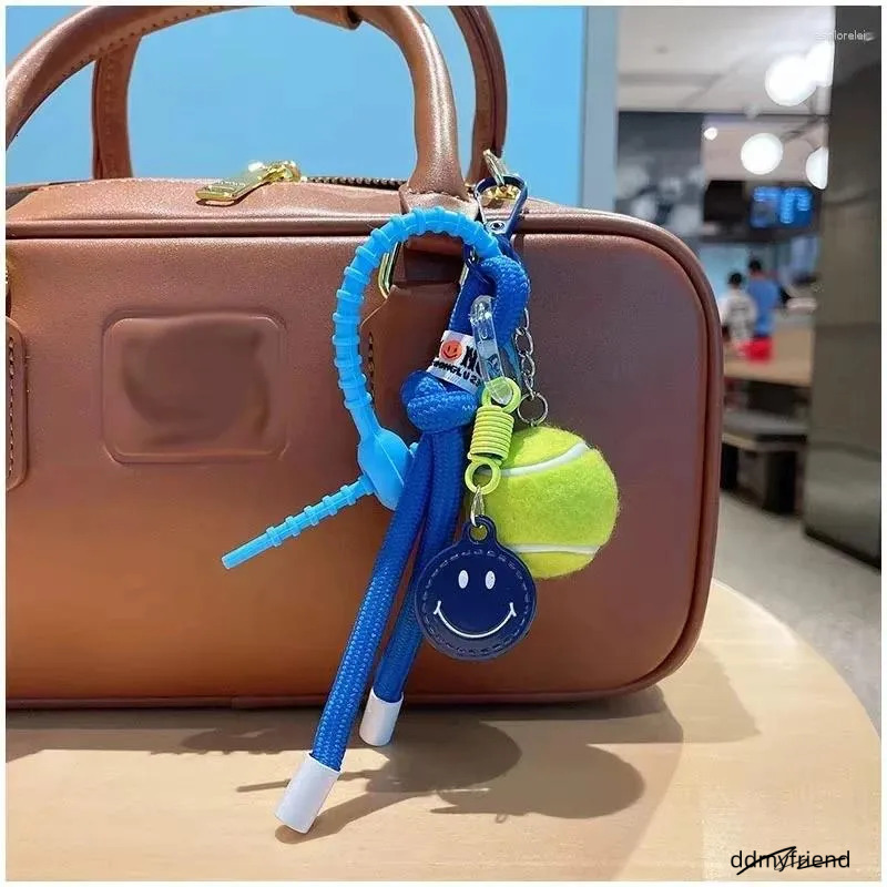 Keychains Decorative Colorful Smiling Tennis Car Keychain Creative Backpack Pendant Female Gift Nylon Rope Decoration ddmyfriend