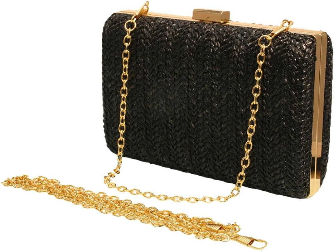 Women Box Shape Straw Clutch Purse Raffia Woven Handbag Summer Beach Crossbody Bag for Wedding PartyZ250919