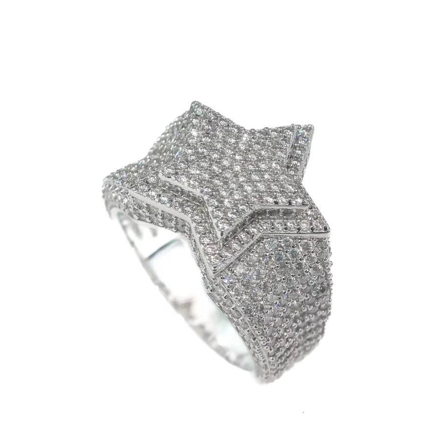 VVS Hip Hop Mens Moissanite Cluster Double FivePoint Star Ring 925 Sterling Silver Passes Diamond Tester Fine Jewelry