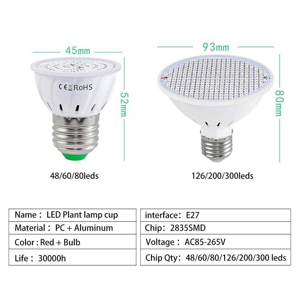 126 200 300 Leds Led Grow Light E27 220V Full Spectrum Phyto Lamp Plant Bulb Growth Light Hydroponics Greenhouse Lamp Grow Tent C250919