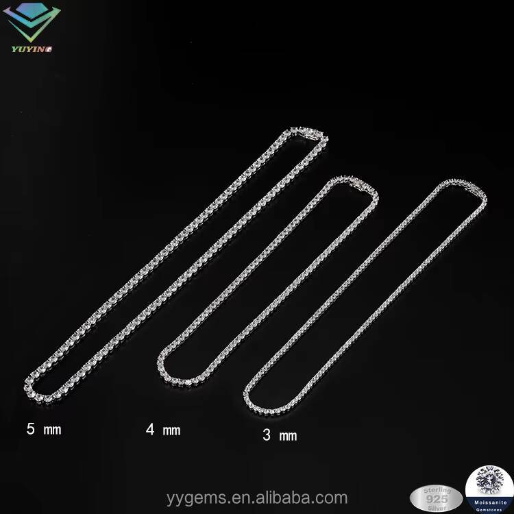 Yu Ying RTS D Color Moissanite 2mm5mm S925 Sterling Silver Women Men Hip Hop Necklace Bracelet Moissanite Tennis Chain