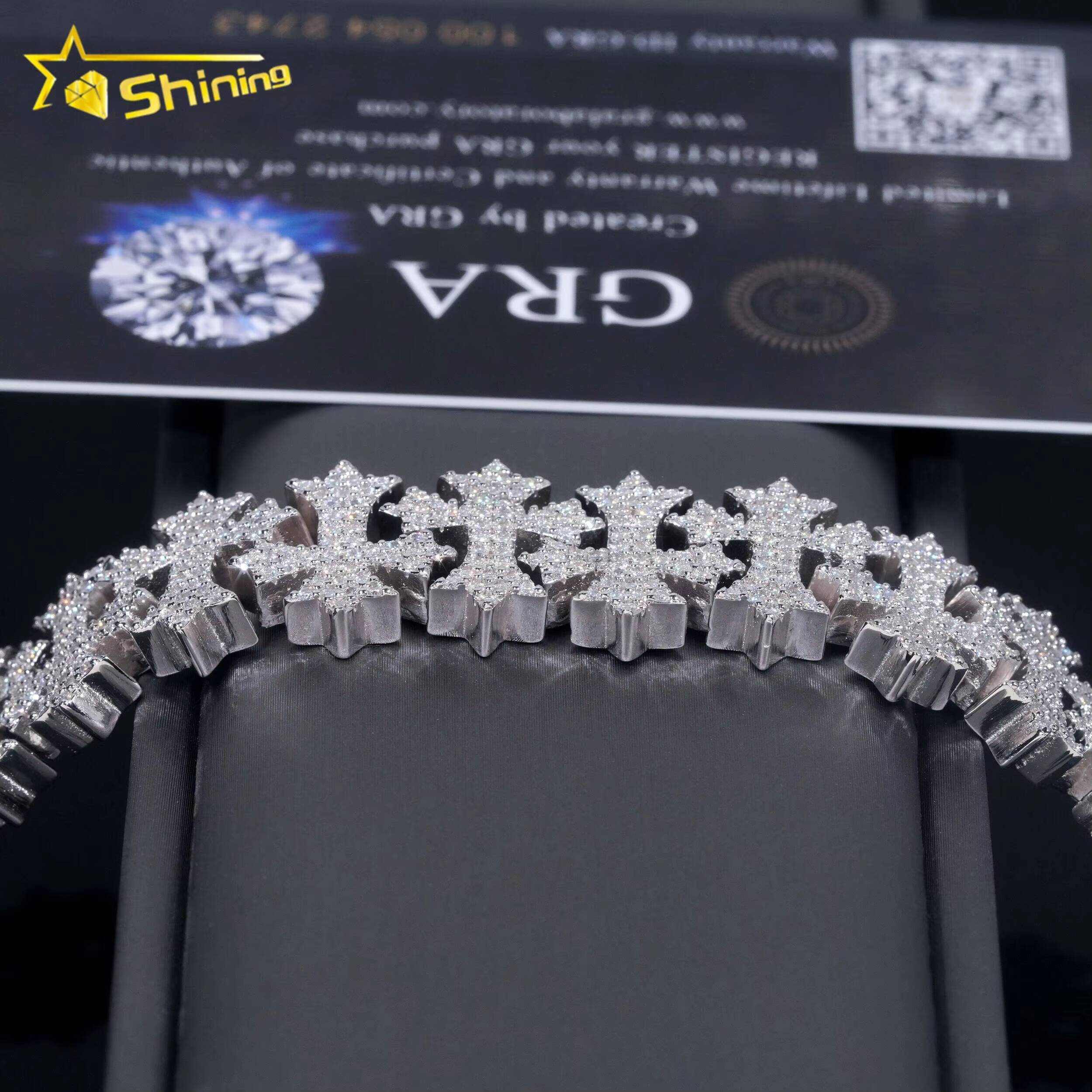 Luxury Big Cross Moissanite Cuban Link Chain Sterling Silver 925 Moissanite Cross Mens Bracelets Iced Out Hip Hop Jewelry