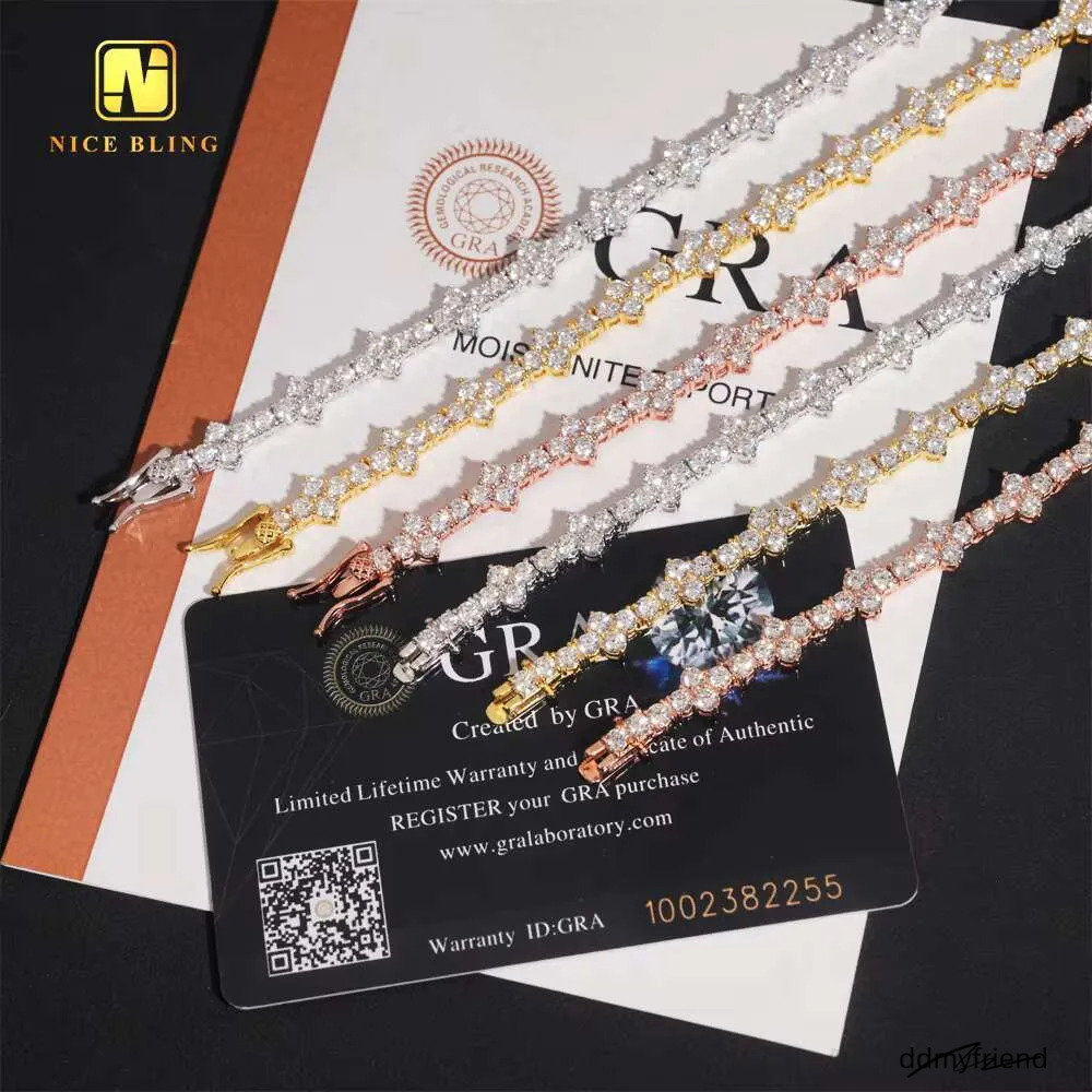 Wholesale Price Sterling Sier 3Mm Hip Hop Jewelry Bracelet Necklace Iced Out VVS Moissanite Dia Cross Tennis Chain ddmyfriend