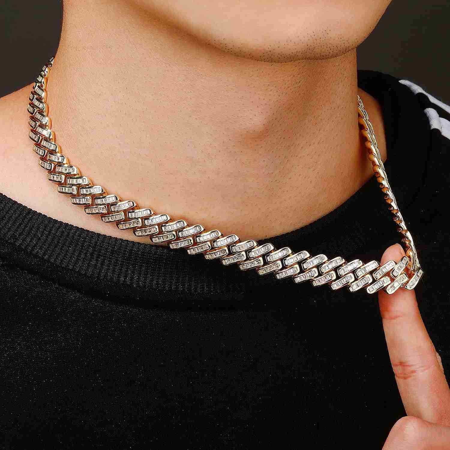 12mm Cuban Link Chain Baguette 925 Sterling Silver VVS Iced Out Hiphop Miami Moissanite Cuban Chain