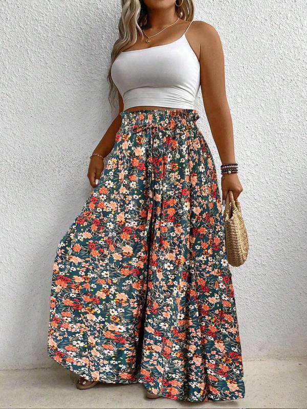 Plus Size New Fashion Casual Trousers Waist Wide Leg All-over Printed Pants for Teenagers Long Draping Trousers Slimming Effect