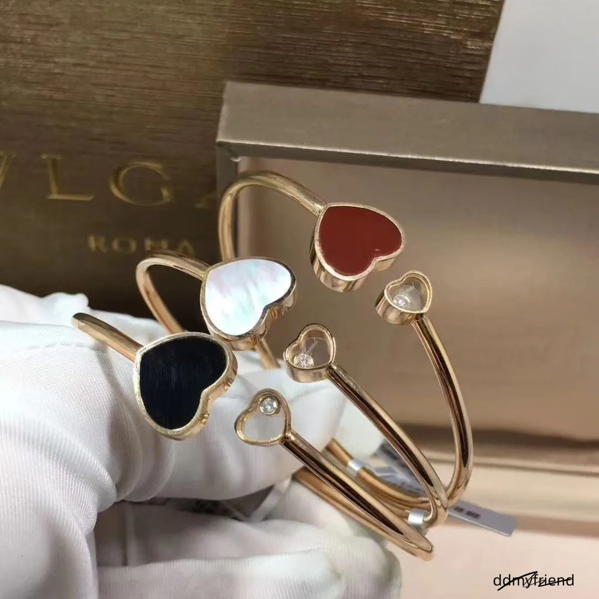 High-Version Love Side Dia Red Agate White Fritillary Without Fading V Gold High-End Gold-Plated Opening Lats Original Bracelet ddmyfriend