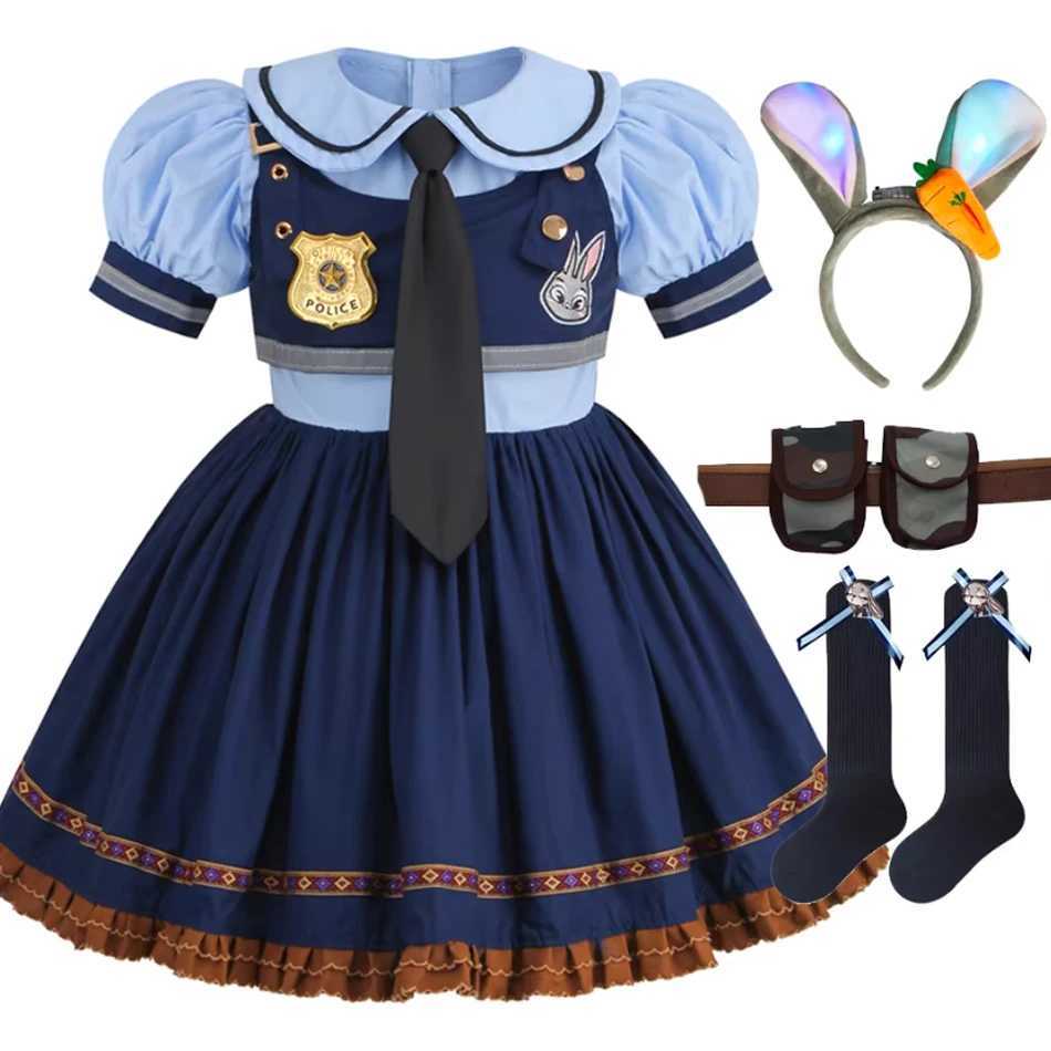 Judy Cosplay Costume Kids Carnival Party Dress Tie Headdress Belt Socks Sets Girls Police Role Play Movie Uniform Birthday Gift L250918
