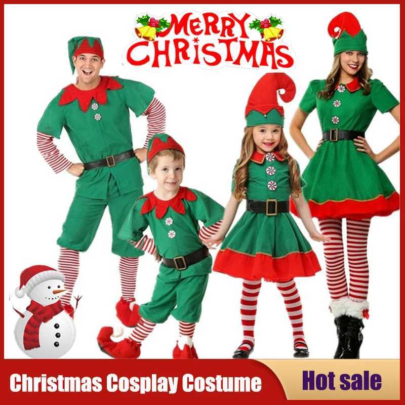 Christmas Santa Claus Costume Adult Kids Family Green Elf Cosplay Outfits Carnival Party New Year performance Xmas Dress Gift L250918