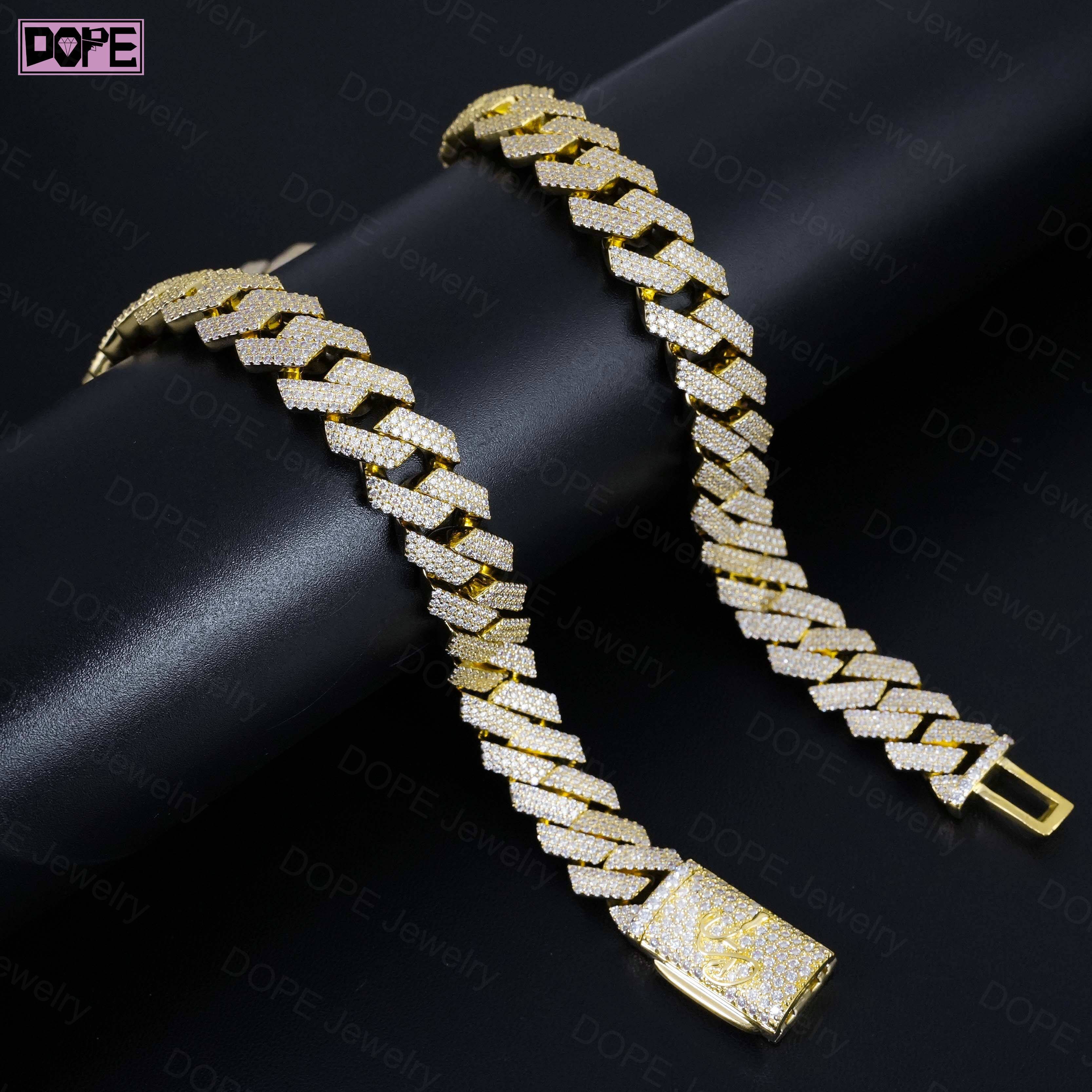 Dazzling 16mm Cuban Link Chain VVS Moissanite Chain 925 Silver Gold Plated Iced Out Moissanite Cuban Chain