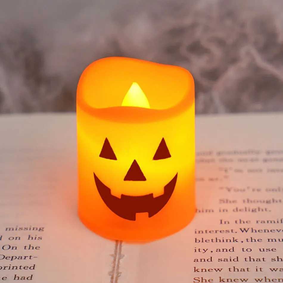 Hot 6PCS Halloween Pumpkin LED Electronic Candle Light Battery Powered Flameless Candles Home Decor Lamp Party Ornaments Props C250919