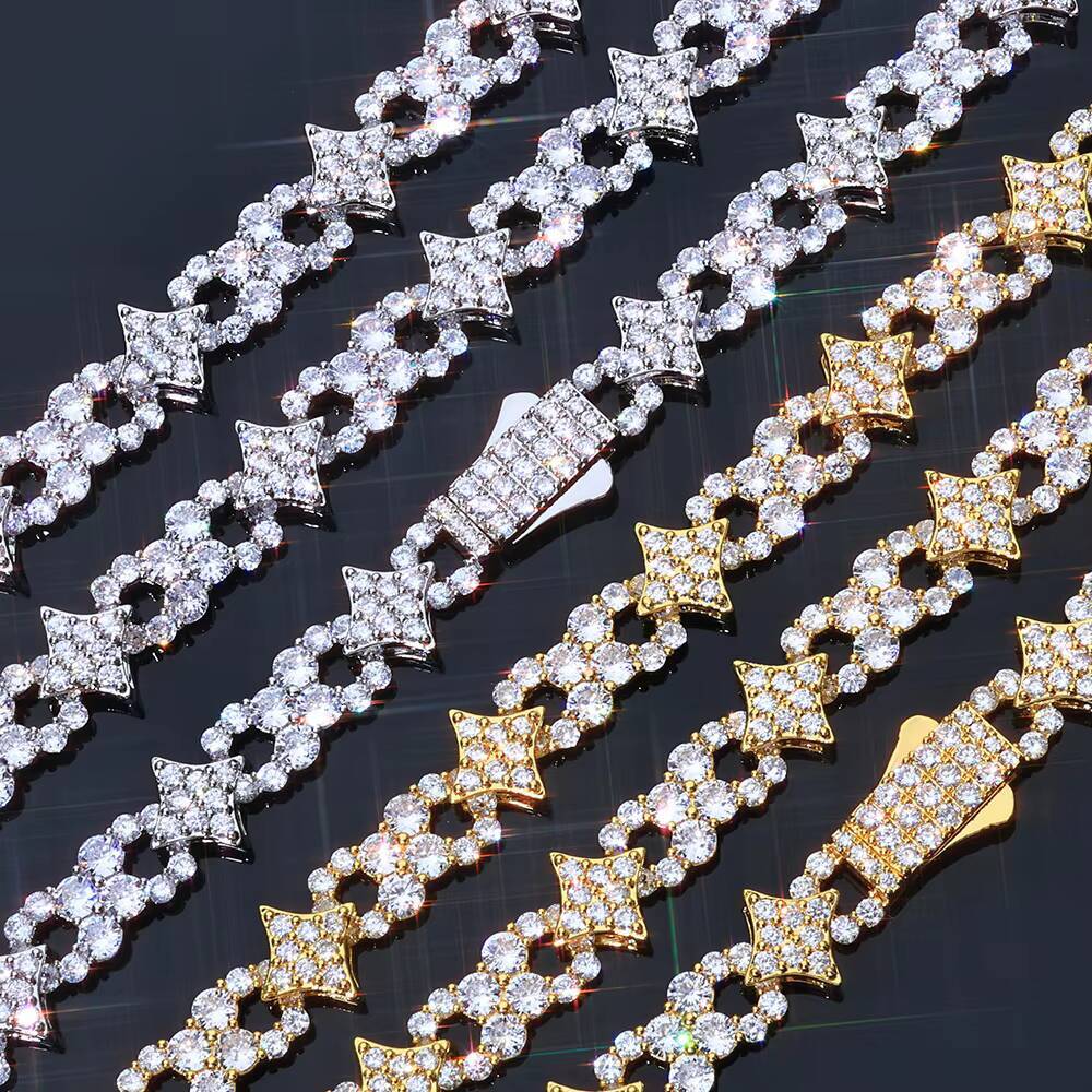 NUOYA Hip Hop Fine Jewelry Necklace Spring Lock Clasp Iced Out Moissanite Four Pointed Star Infinite Symbol Design Chain