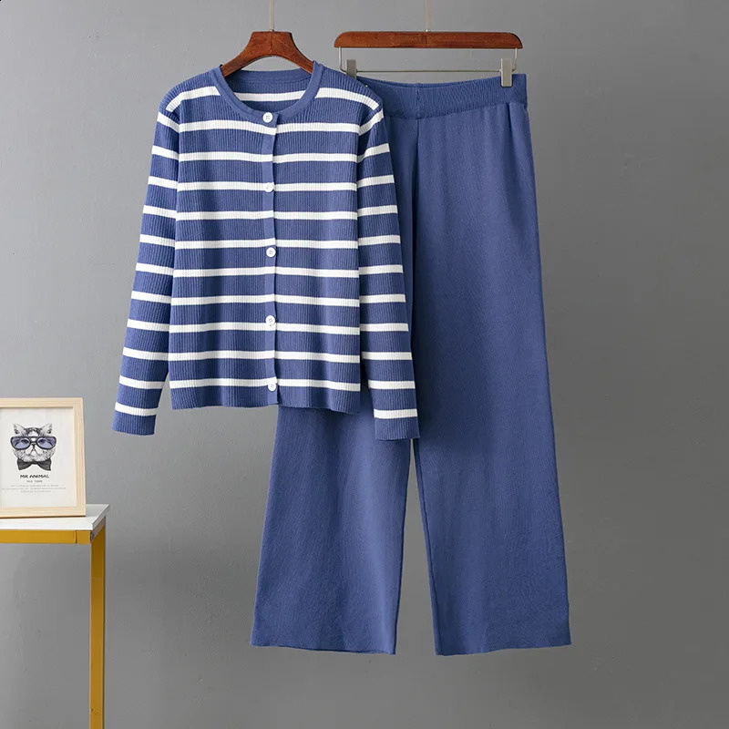 Spring Autumn 2 Piece Women Cardigan Tracksuits Fashion Knitted Pant Set Ladies Sweater Suit Vintage Fashion Ladies 2 Piece Set 250917