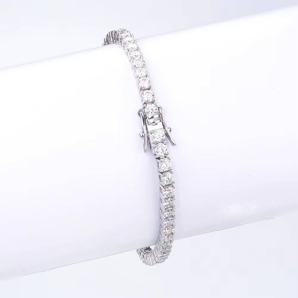 High Polished Fine Jewelry 3mm Gra 925 Silver White Gold Plated Moissanite Diamond Bracelets 6657758inch for Women for Men