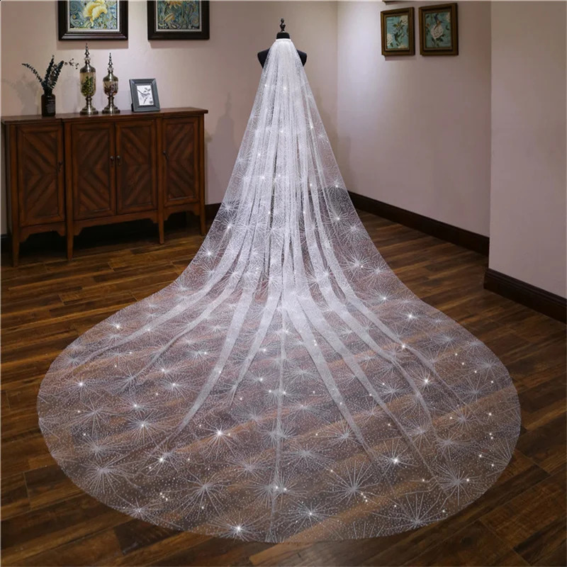 Fashion Wedding Veils For Brides Bling Gold 3 Meters Sequins Crystal Big Bridal Veils Wedding Accessories 250918
