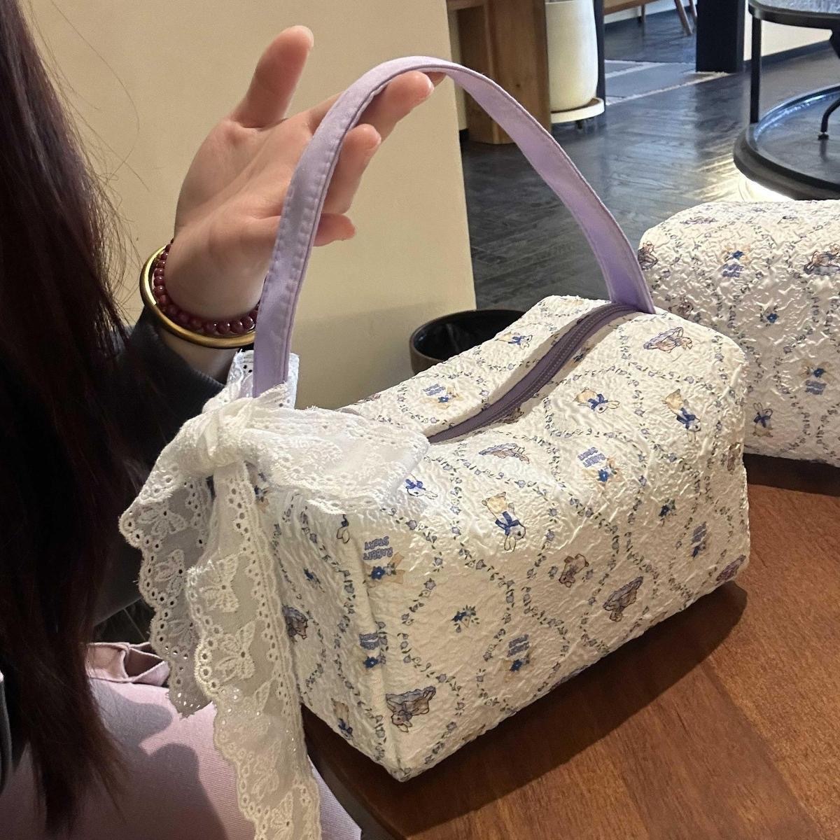 New Fortune Purple Rabbit Makeup Bag Women s Shoulder Bag Large Capacity Storage Bag Cartoon Printed Bag Commuter Women s Bag design Autumn New Design