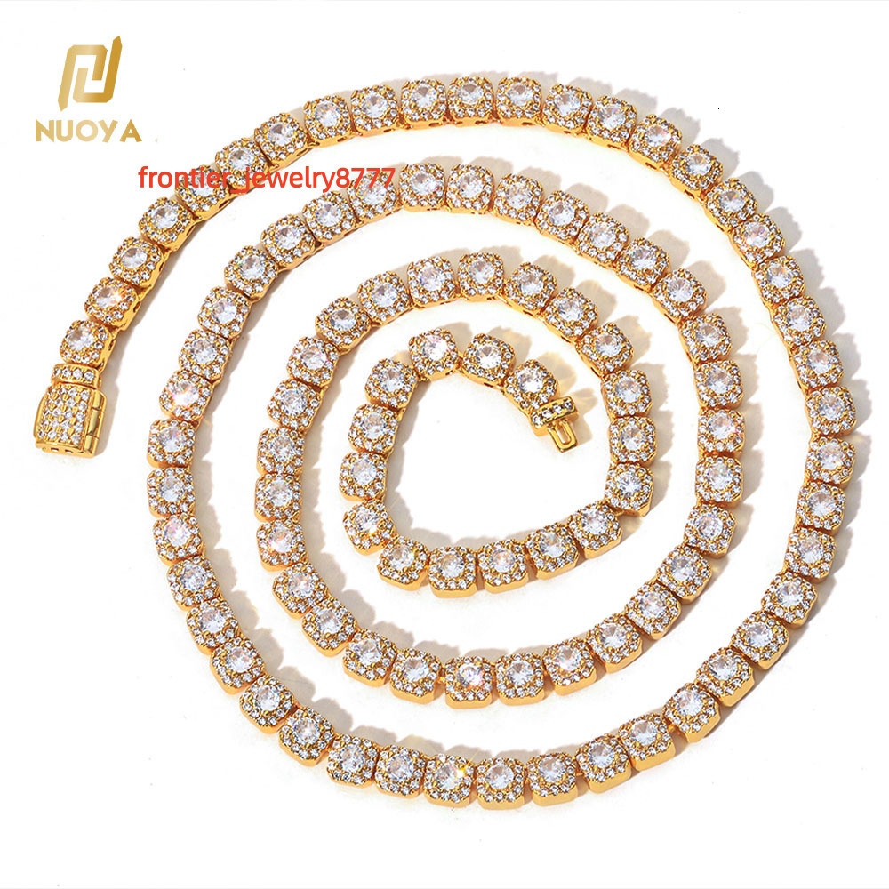 NUOYA Silver Gold Plated 5mm Tennis Chain Necklace Iced Out with Round Moissanite Clustered Design Luxury Hip Hop Jewelry