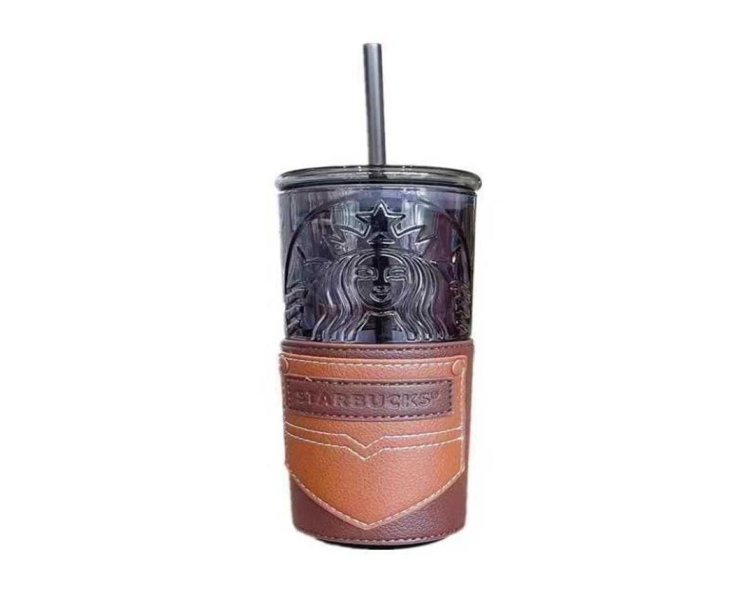 s 2021 father's day black goddess leather case glass straw cup large capacity desktop drinking cup2983196