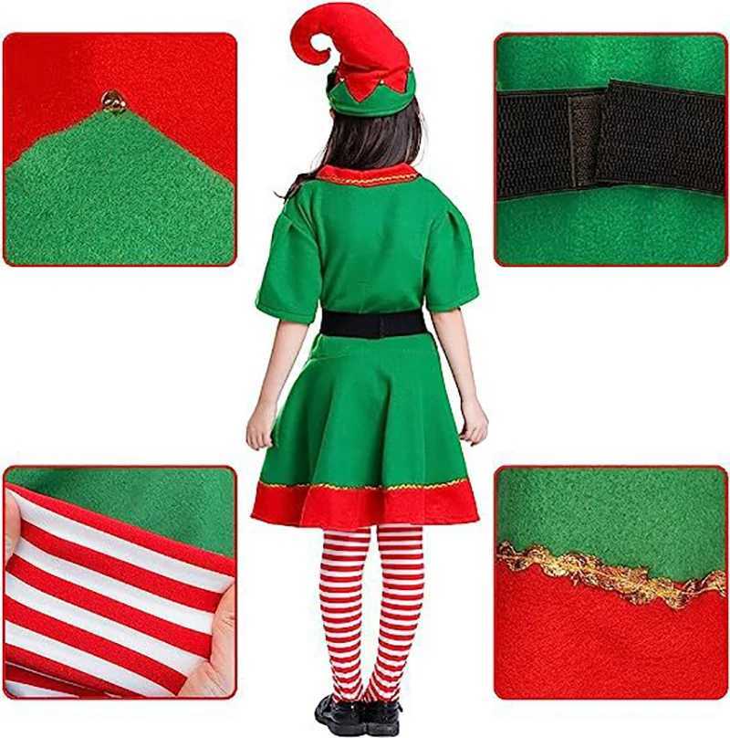 Christmas Santa Claus Costume Adult Kids Family Green Elf Cosplay Outfits Carnival Party New Year performance Xmas Dress Gift L250918