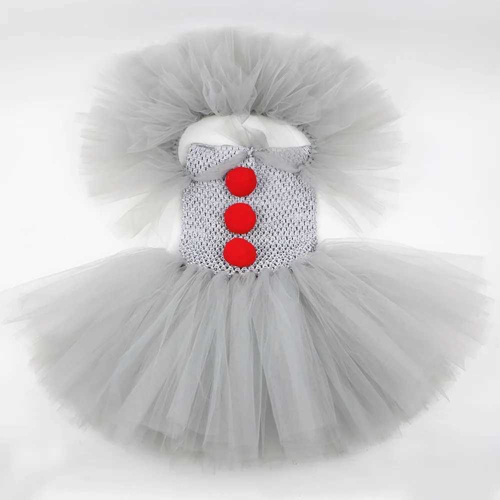 Halloween Girls Cosplay Gray Joker Costume Tutu Dress Creepy Clown Kids Carnival Party Clothes Children Tulle Fancy Party Dress L250918