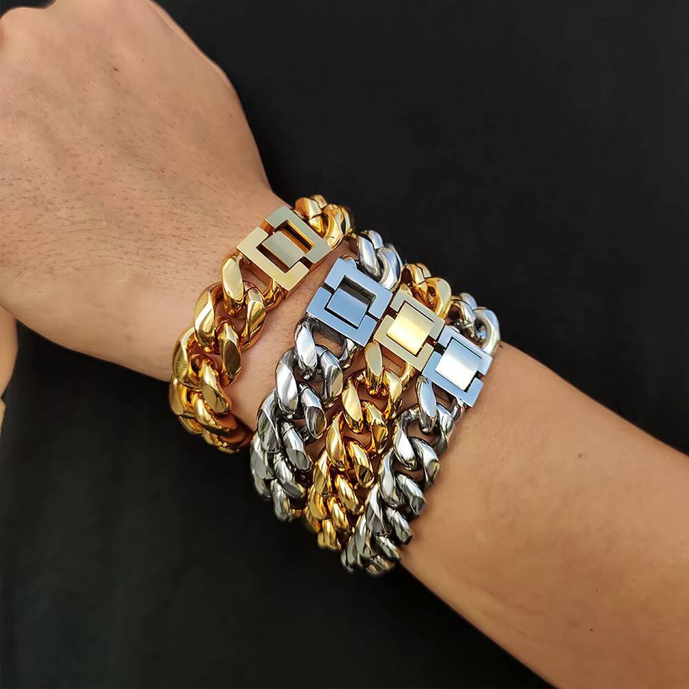 NUOYA Chunky Cuban Chain Necklace 18K Gold Plated Miami Cuban Chain Choker 16mm Width Stainless Steel Chain Necklace for Men