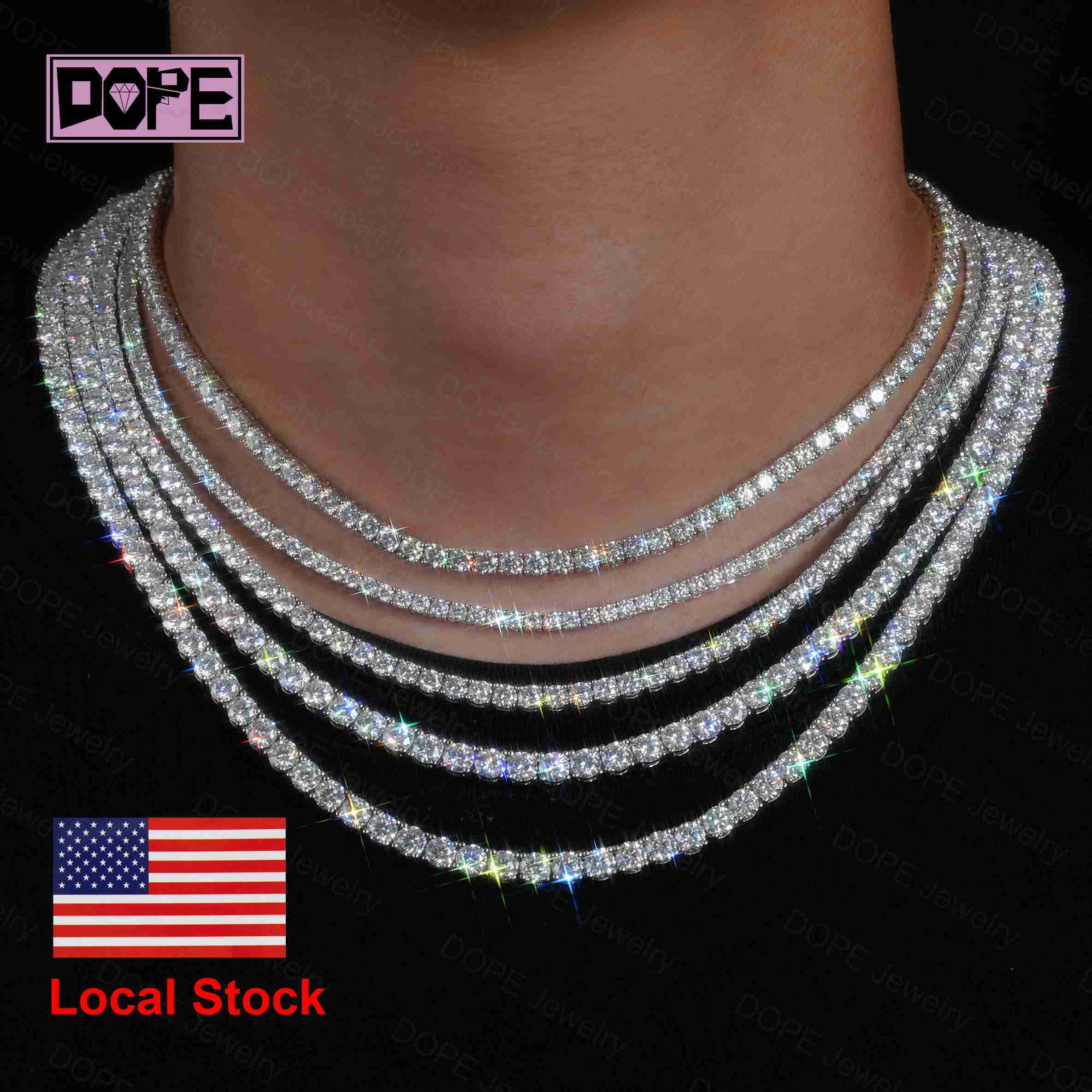 Free Shipping 3mm Moissanite Tennis Chain Necklace 925 Silver Jewelry Bling VVS Moissanite Chain