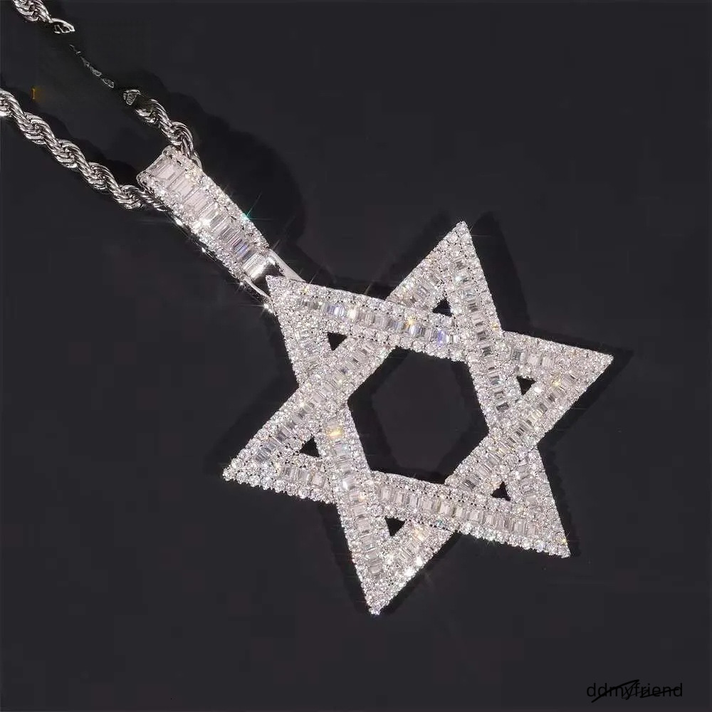 Pass Tester Sier Hexagram Charms Gold Plated VVS Moissanite Dia Pendant ddmyfriend