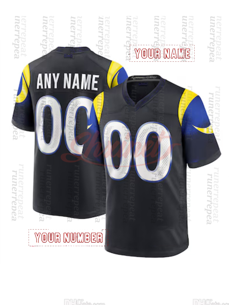 Custom 2025 Black Rivalries jerseys Matthew Stafford Kyren Williams Aaron Donald Puka Nacua avante Adams Rozeboom Jaylen McCollough Stetson Bennett IV