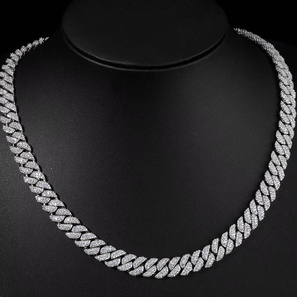 NUOYA Luxury 3 Rows Cuban Chain 10mm Width Flip Clasp Design Full Iced Out Moissanite Hip Hop Fine Jewelry