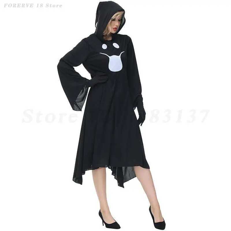 Woman Gothic Black Ghost Cosplay Costume Halloween Witch Sorceress Role Play Stage Performance Clothing Hooded Fancy Dress L250918