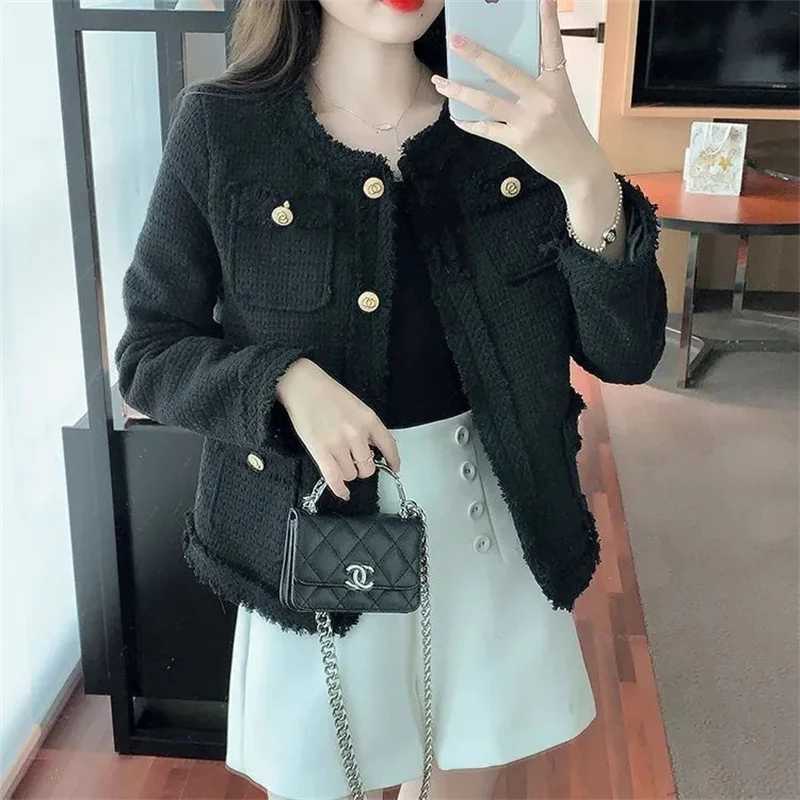 2025 New Autumn Winter Korean SingleBreasted Short Tweed Coat Women Long Sleeve Casual Small Fragrance Jackets Female Outerwear Z250918