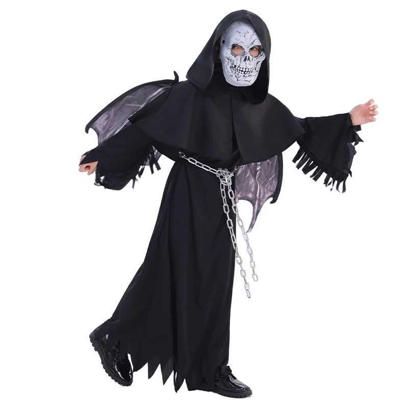 Unisex Girl Scary Demon Clothing Boy Grim Reaper Halloween Fancy Dress Up Childs Winged Reaper Costume L250918