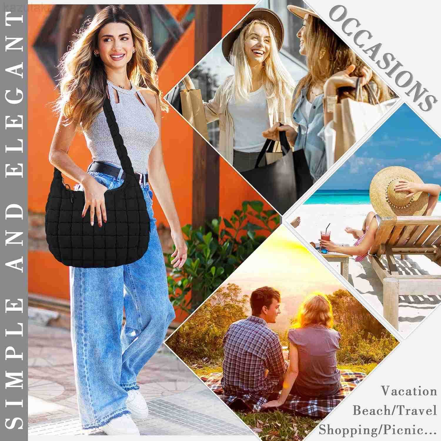 Quilted Puffer Tote Bag for Women Large Crossbody Bag Lightweight Nylon Puffy Carryall Hobo Puff Shoulder Bag Y260116