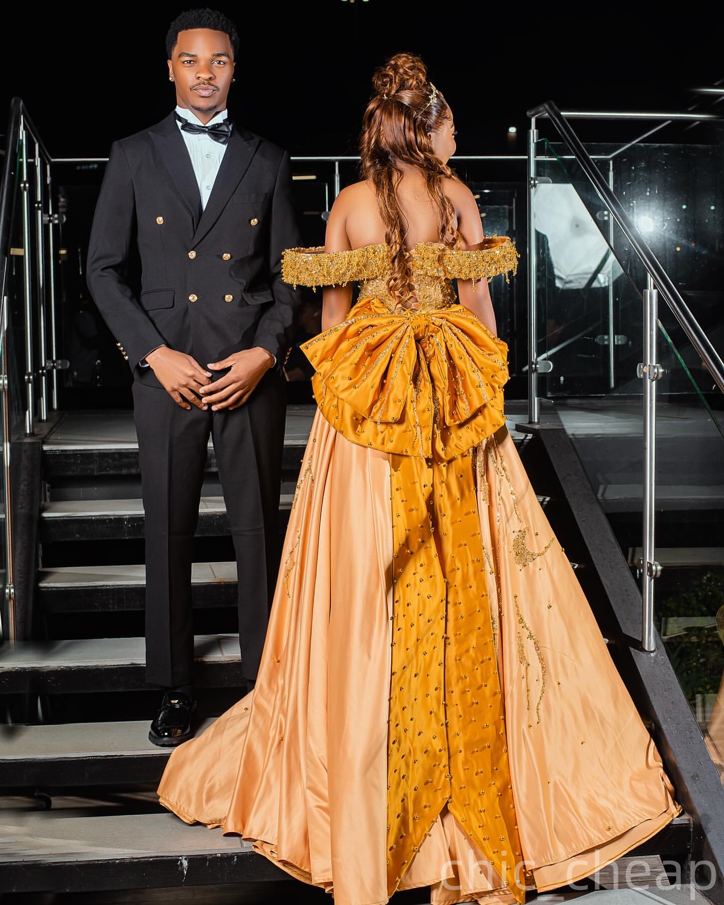 Mermaid Gold Prom Dresses 2025 Beaded Pearls Detachable Train Evening Formal Party Second Birthday Engagement Gowns Plus Size Dress For Special Occasi