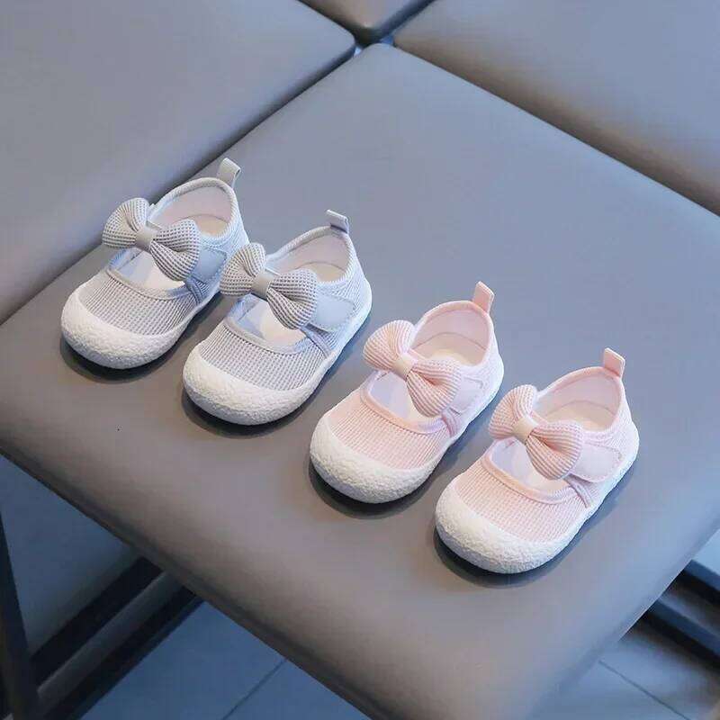 Kids Baby Girl Walking Breathable and Mesh Bow Princess Shoes with Non Slip Soft Soles