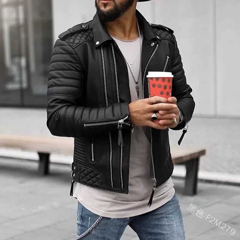 New Autumn Winter Mens Leather Jackets Thickened Lapel Cottonpadded Zipper Leather Coat Strtwear Fashion Male Tops X250919