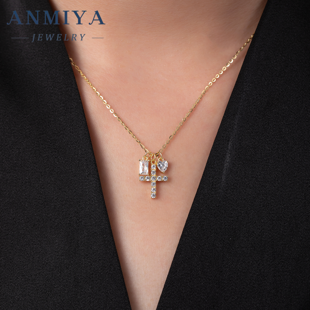 New Arrival 18K Gold Plated 925 Silver Necklace with Zircon Cross Pendant Trendy Link Chain Perfect Gift for Parties