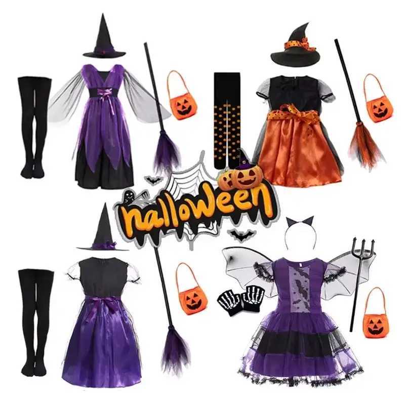 Girls Halloween Witch Costume Children Cosplay Vampire Bat Red Riding Hood Dresses Kids Dress Up Clothes With Hat Carnival Party L250918