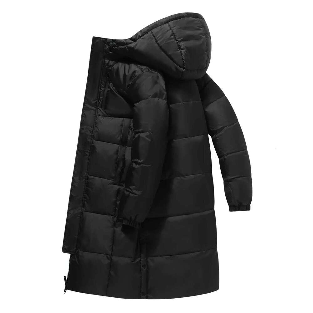 2024 New Men's and Women's Knee Length Black Hooded Coat Brand Clothing Casual Outdoor Warm Goose Down Lining Jacket