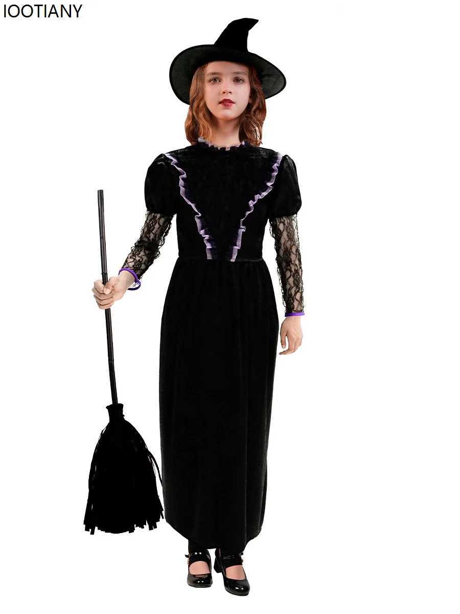 Kids Adult Black Witch Cosplay Costumes Halloween Evil Wizard Parentchild Fancy Dress Carnival Party Stage Performance Dress Up L250918
