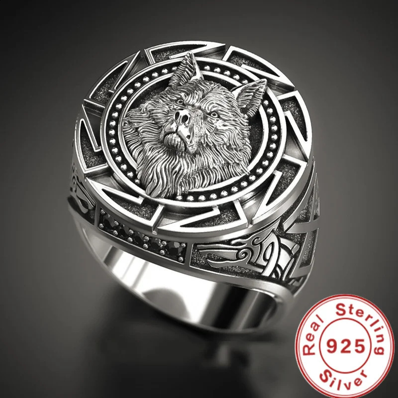 925 Sterling Silver Ring Retro Wolf Totem Thai Warrior Head Mens 250919
