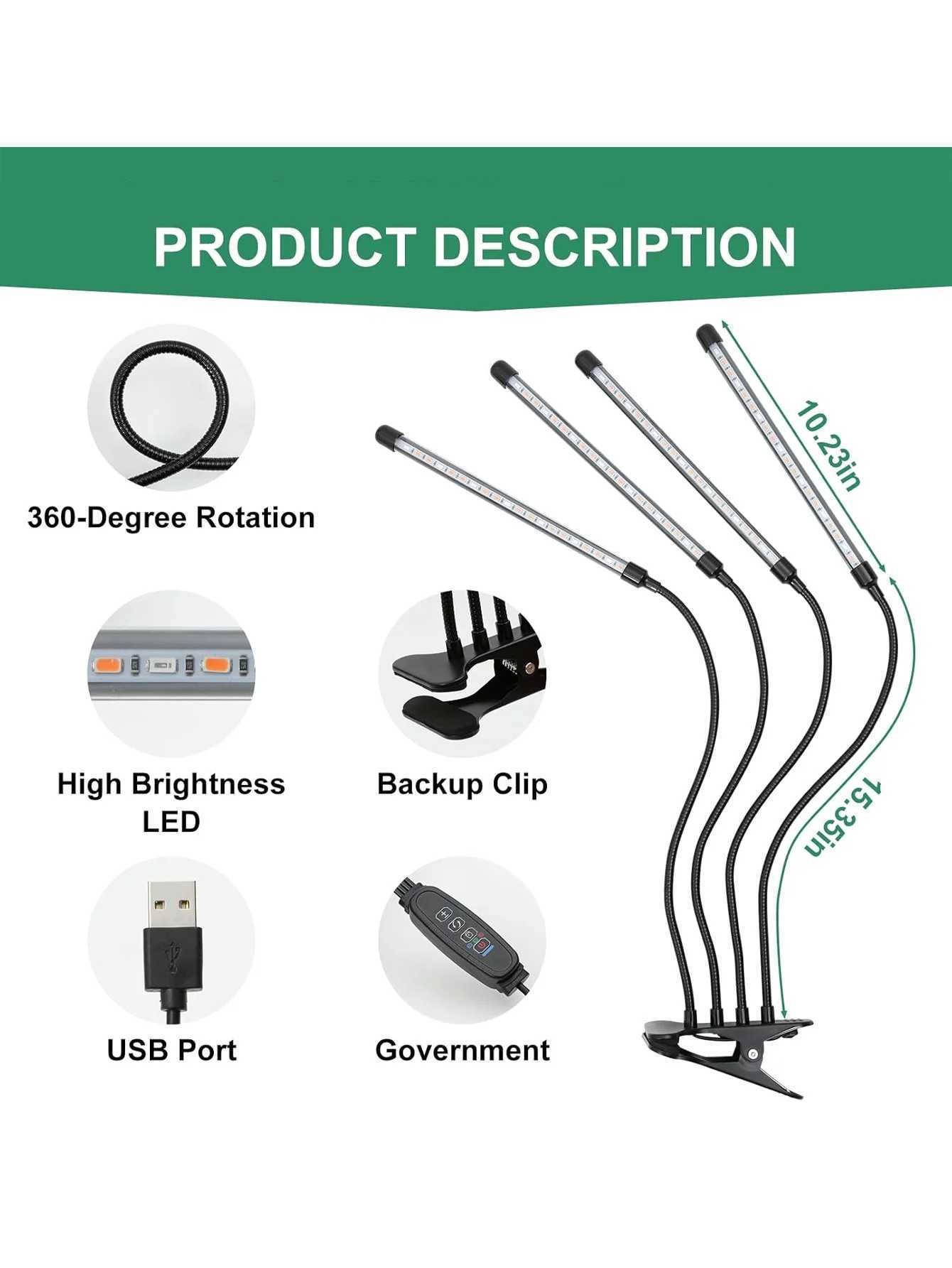 Indoor plant growth lamp LED plant growth lamp fullspectrum 4 heads 3 lighting modes suitable for large flowering plants C250919