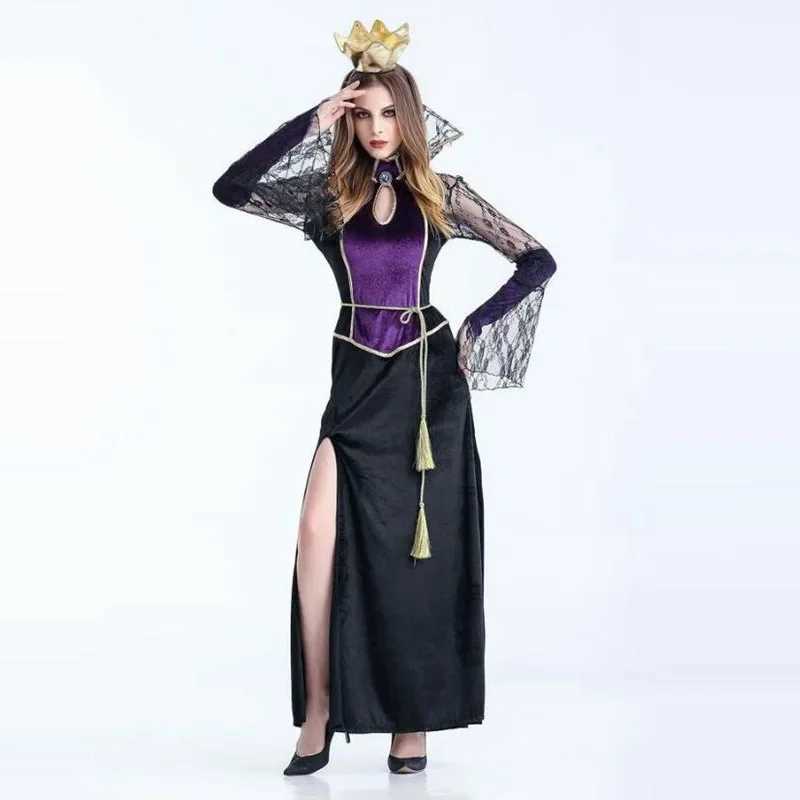 Fashion Purple Queen Long Dress with Crow Costume Adult Elf Princess Dress Fairy Tale Cosplay Witch Costume Sexy Girls Dress L250918