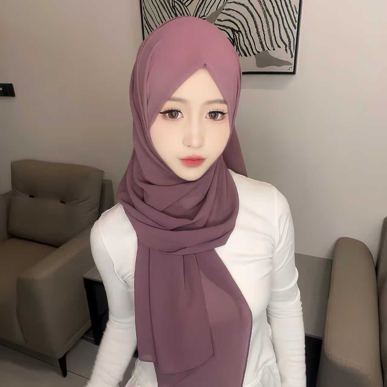 T1788 Solid Color Pearl Embellished Chiffon Scarf/Shawl for Women