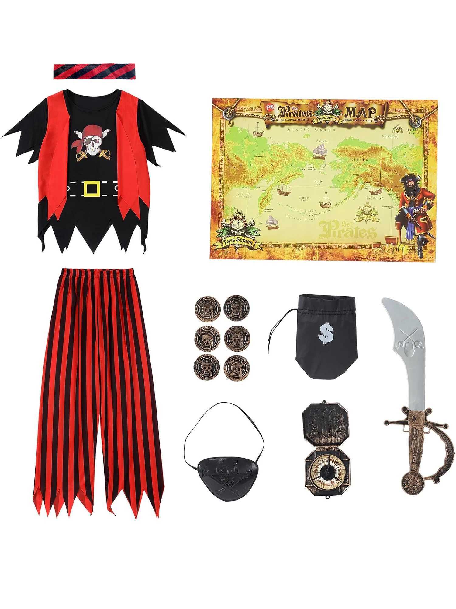Kids Pirate Costume Buccaneer Costume Pirate Lass Costume Pirate Role Play Dress Up Set for 37Years L250918