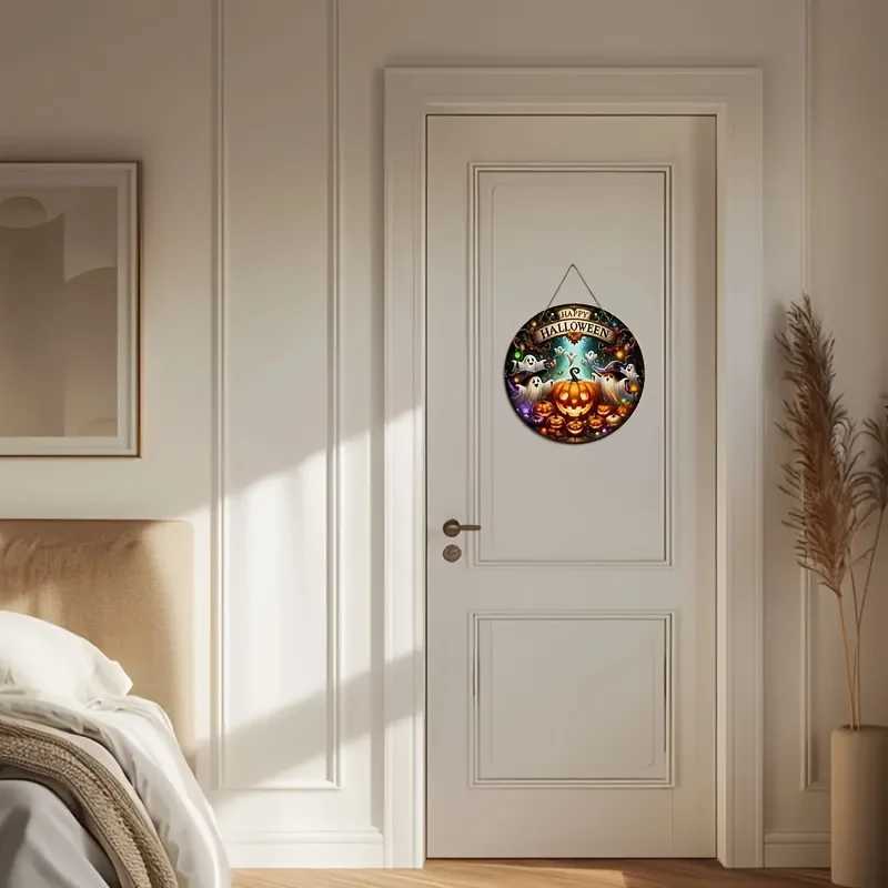 2PCS Halloween Wooden Signs Elegant Round Plaques with Pumpkins Ghosts Bats Perfect Wall Decor for Home Garden C250919