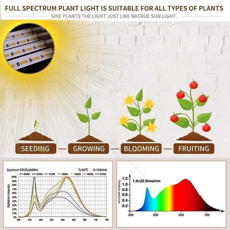 Plant Grow Light 5500K Full Spectrum Clip LED Growing Lamp for Indoor Plants Automatic Timer5 Dimmable Levels3 Tubes C250919