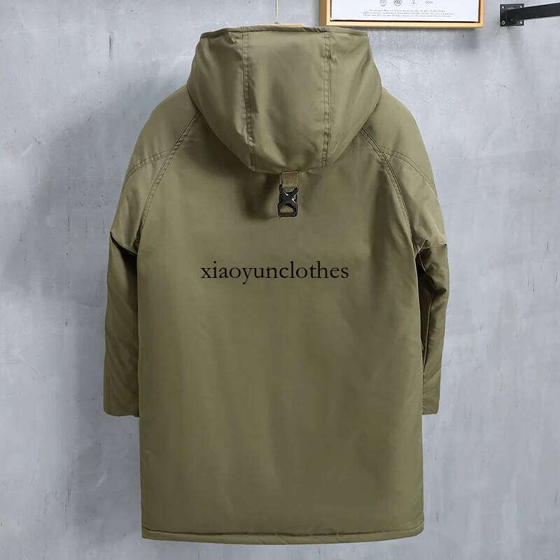 Men's Raglan sleeve Middle length Hooded Coat Winter White Duck Down Jackets Army green Thick Warm Parkas Large pocket Outerwear