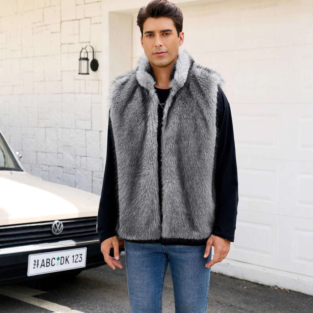 Men's Faux Coat Stand Collar Artificial Fur Vest